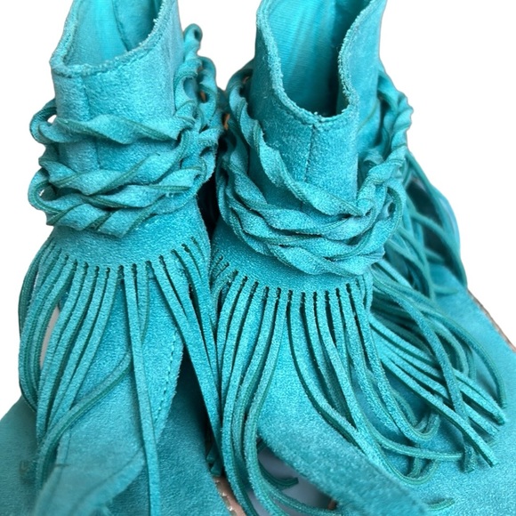 Coconuts by Matisse Juno Suede Fringe Sandals Gladiator Turquoise 8M - Picture 11 of 16